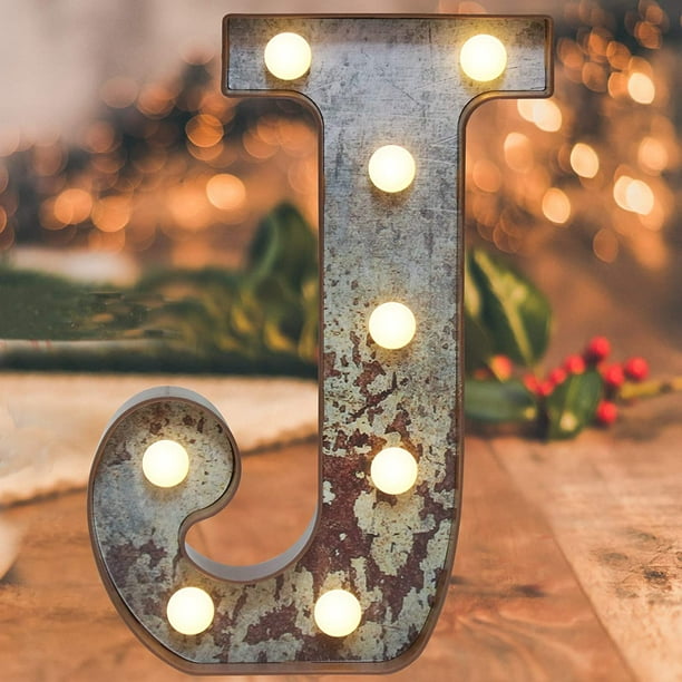 Elnsivo Vintage LED Marquee Letter Lights Light Up Industrial 26 Alphabet Name Signs Bar Cafe Initials Decor for Birthday Party Christmas Wedding Events Letter Q 